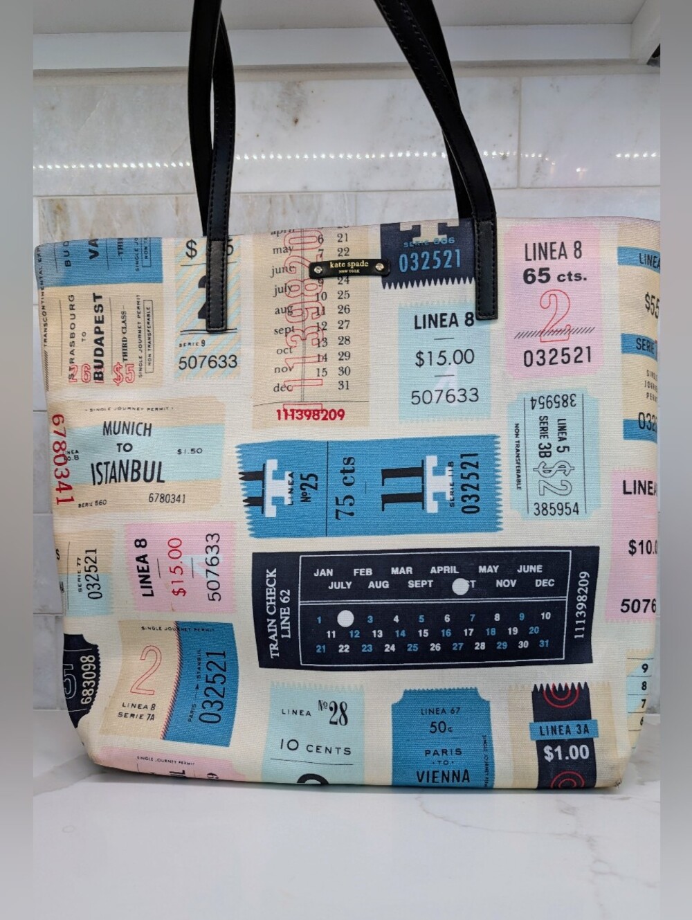 Kate Spade Ticket Print Canvas Tote Bag